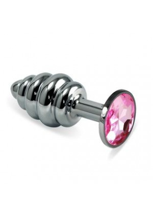 Анальная пробка Butt Plug Silver ребристая розовый 7 см Д712040-2