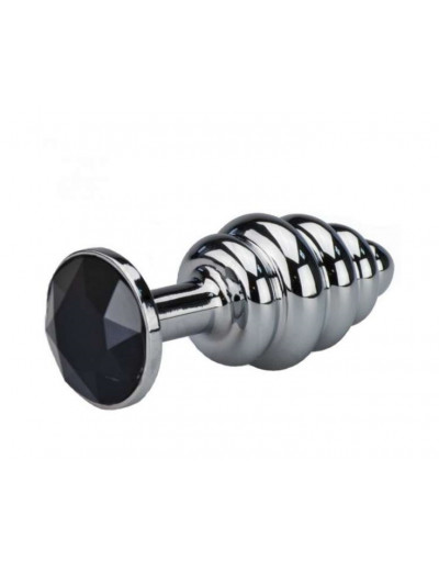 Анальная пробка Butt Plug Silver ребристая черная 8 см Д5922