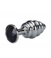 Анальная пробка Butt Plug Silver ребристая черная 8 см Д5922