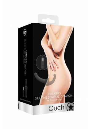 Безремневой страпон с вибрацией Vibrating Silicone Strapless Strapon  OU323BLK