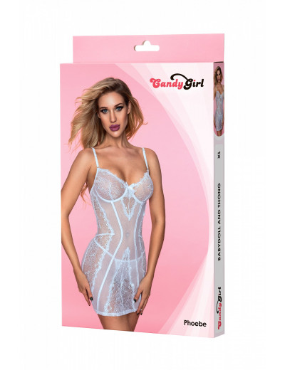 Комбинация и стринги Candy Girl Phoebe белые XL 840066-WHT-XL