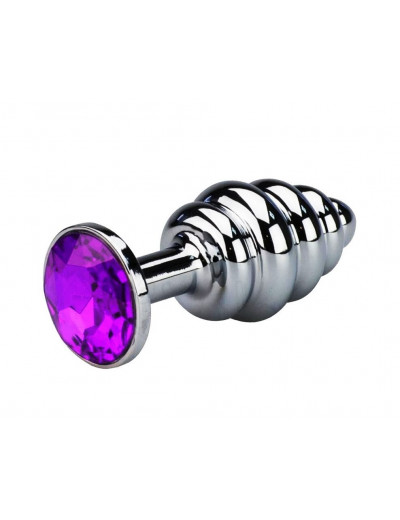 Анальная пробка Butt Plug Silver ребристая розовый 8 см Д717023-3