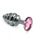 Анальная пробка Butt Plug Silver ребристая розовый 8 см Д717023-3