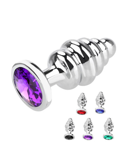 Анальная пробка Butt Plug Silver ребристая фиолетовый 8 см 717023-9