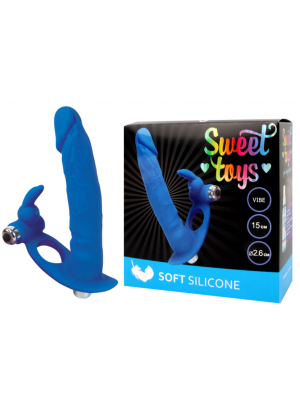 Вибромассажер Sweet Toys с клиторальным стимулятором синий 15 см ST-40172-2