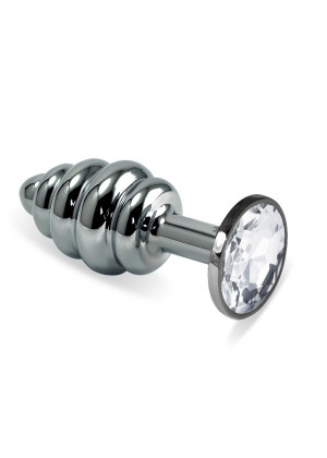 Анальная пробка Butt Plug Silver ребристая прозрачный 7 см Д712040-4