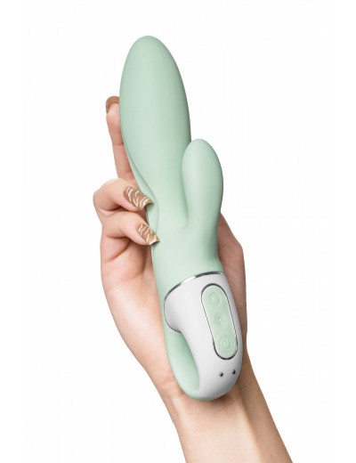 Нереалистичный вибратор Satisfyer Air Pump Bunny зеленый 15 см J2018-257